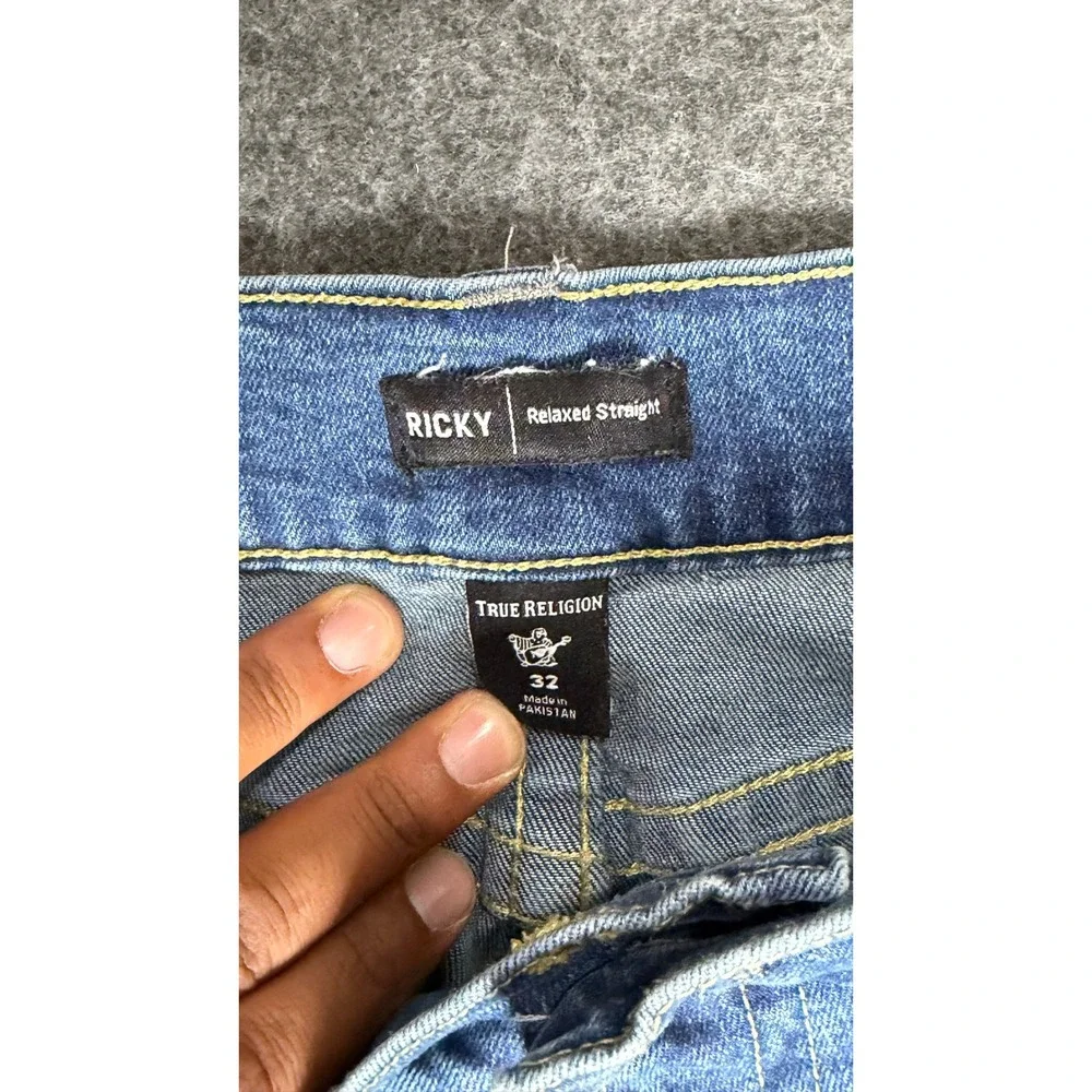 True Religion Ricky Relaxed Straight Distressed Blue Denim Jeans‎ Mens 32